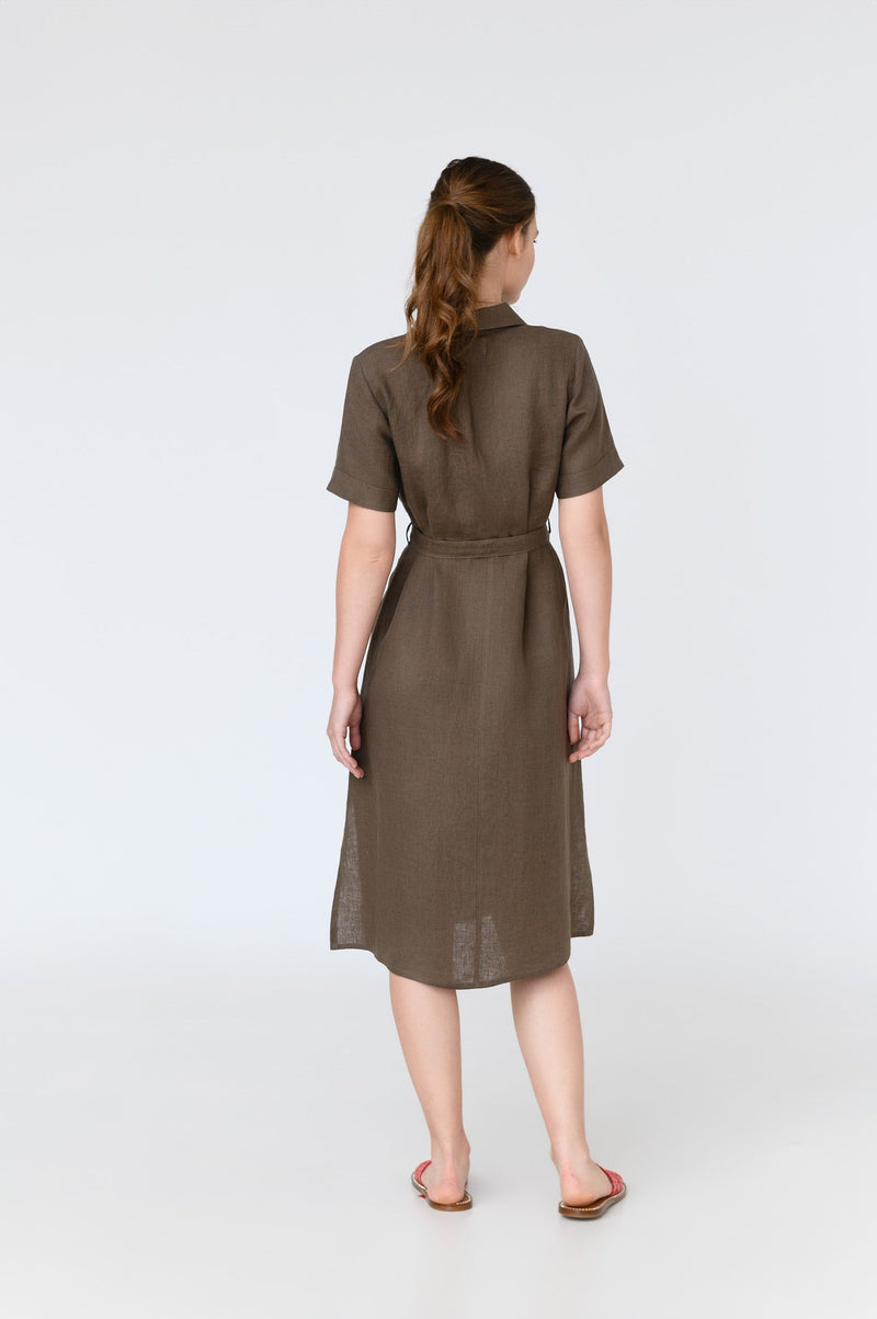 Charlotte - short sleeve linen midi shirt dress