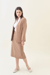 Collarless Relaxed Blazer - Latte