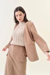 Collarless Relaxed Blazer - Latte