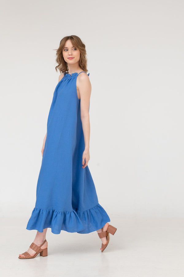 Constance – Gathered Linen Maxi Dress