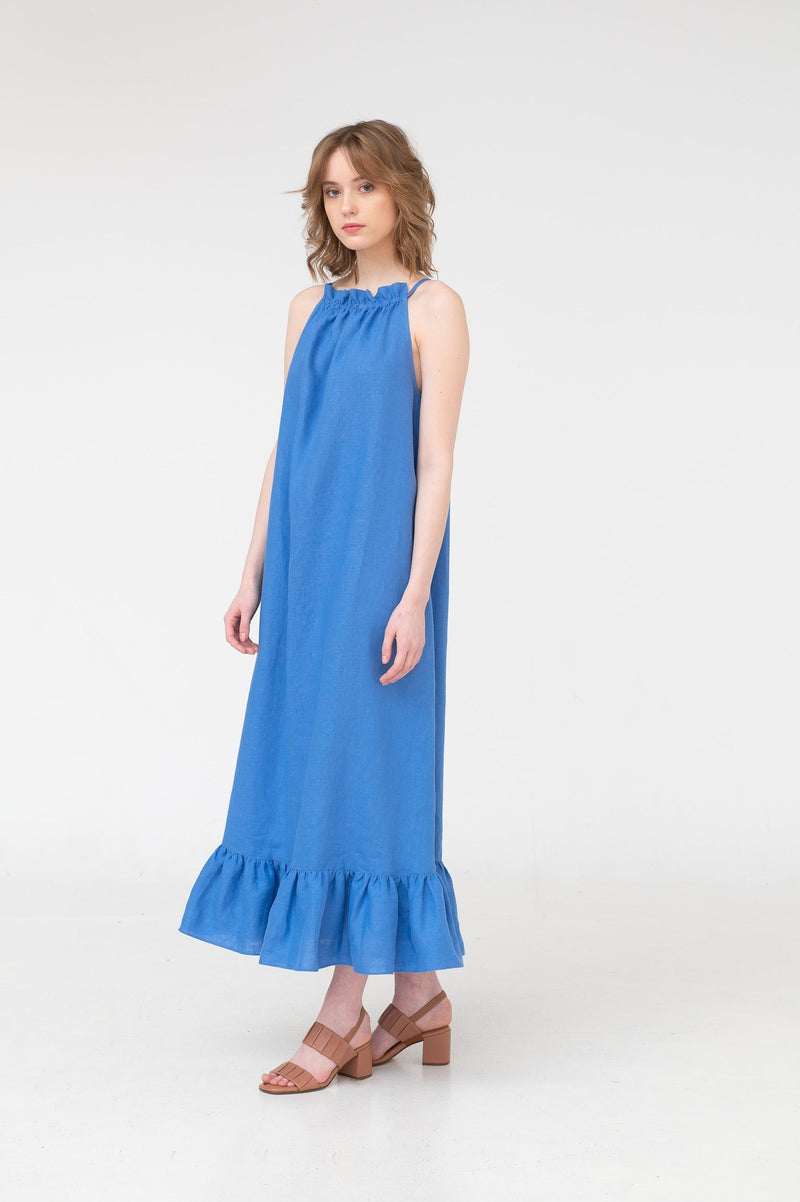 Constance – Gathered Linen Maxi Dress