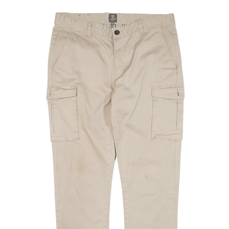 MANOR Cargo Trousers Beige Slim Straight Mens W32 L32