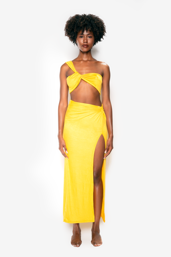 Fresca Two-Piece Crop Top & Skirt Set - Yellow