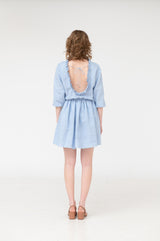 Daisy – ruffled open back linen mini dress