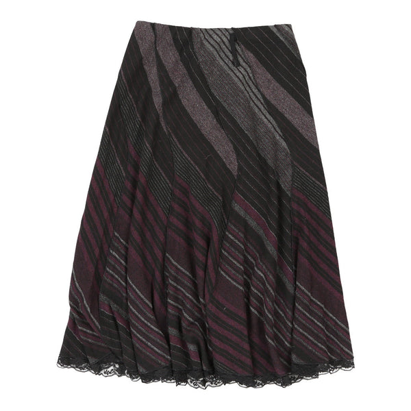Unbranded Striped Midi Skirt - 27W UK 8 Black Viscose Blend
