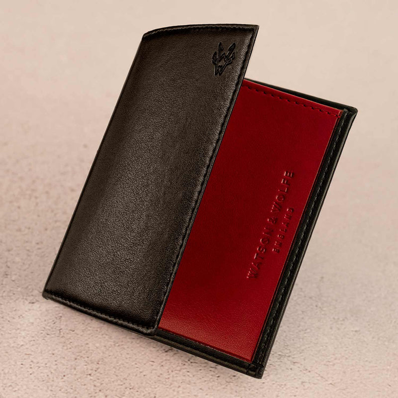 Card Wallet with Notes Pocket in Black & Red