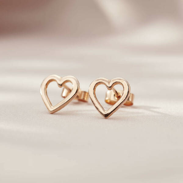 Rose Gold Plated Open Mini Heart Stud Earrings
