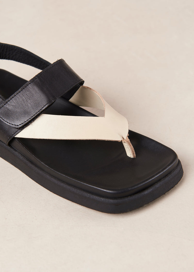 Decade Bicolor Black Cream Leather Sandals