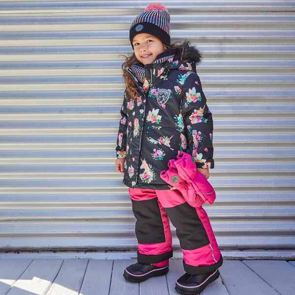 Two Piece Snowsuit Coral With Printed Unicorn Print