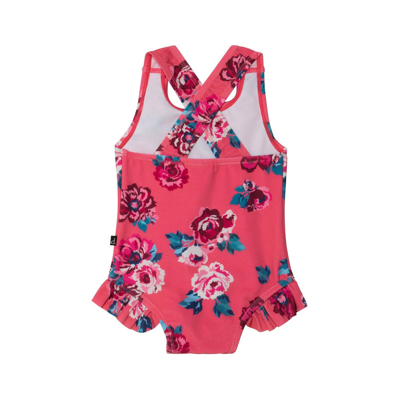 Printed One Piece Bathing Suit Pink Roses