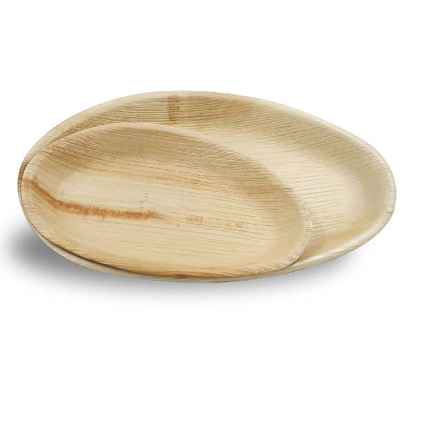 Dtocs Bamboo Look Compostable Palm Leaf Plate Dinnerware Oval Combo (50 Pcs) | 10x6 Inch (25 Pcs) & 5x7 Inch (25 Pcs)