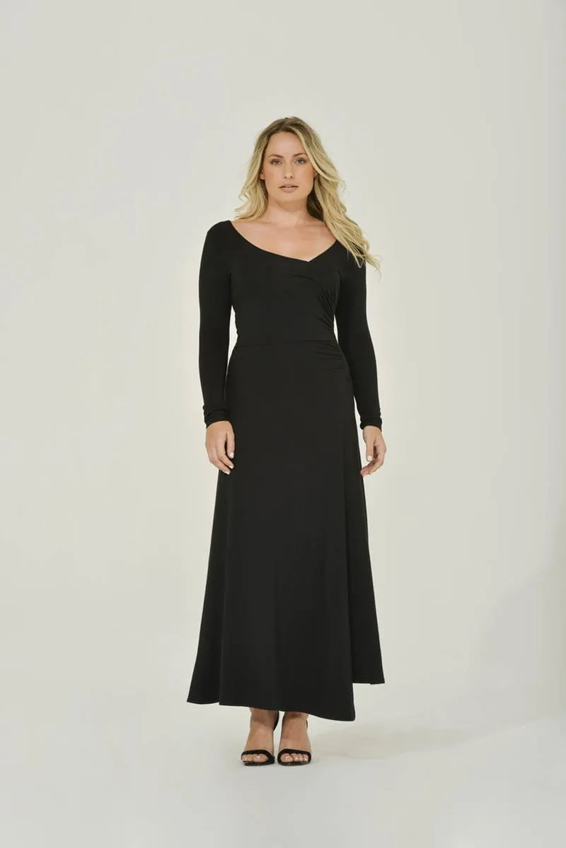 Black Maxi Dress w/ Side Ruching