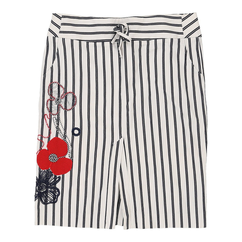 Les Copains Striped Skirt - 33W UK 14 White Cotton Blend