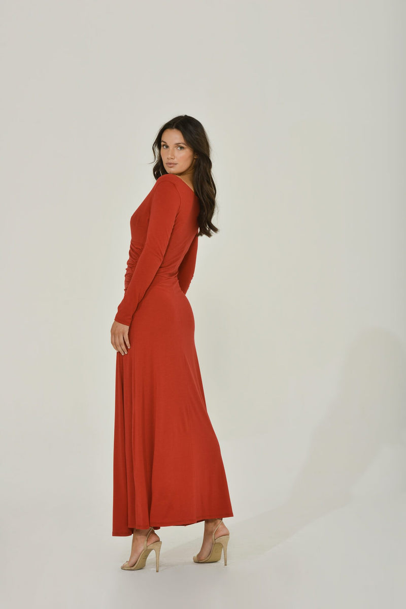 Elegant-Wrap-Dress-Red-Sustainable-Womens-Clothing-Brand-Intention-Fashion