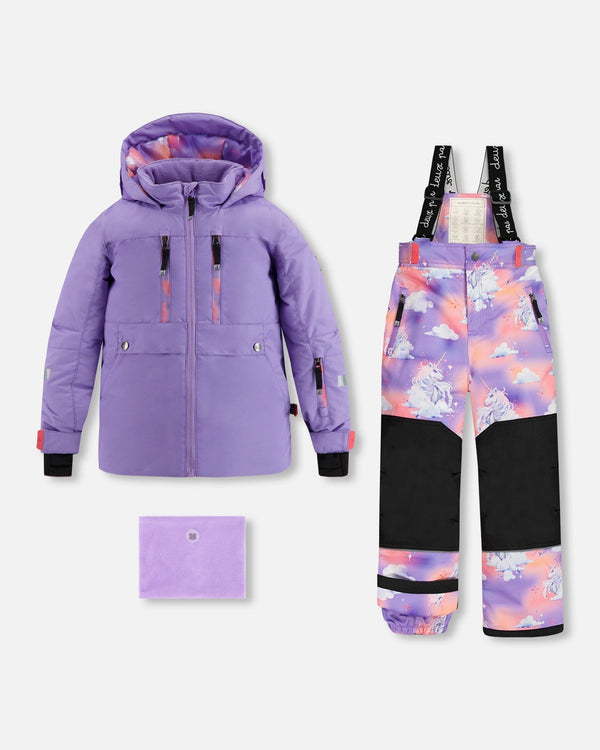 Teknik Two Piece Snowsuit Lavender With Unicorns In The Clouds Print - F10L811_009