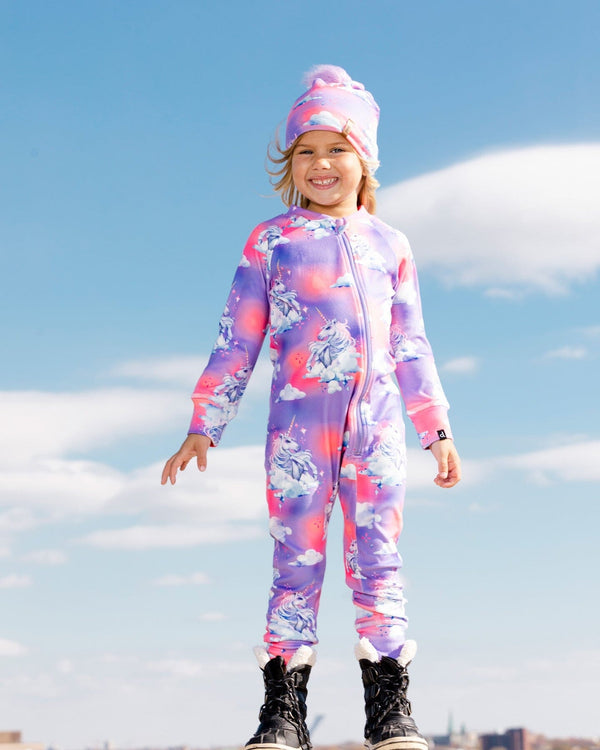 One Piece Thermal Underwear Set Lavender With Unicorns In The Clouds Print - F10Y700_009
