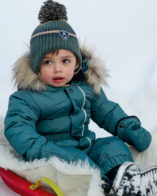 Peruvian Striped Knit Hat In Hunter Green For Baby Winter Accessories Deux par Deux