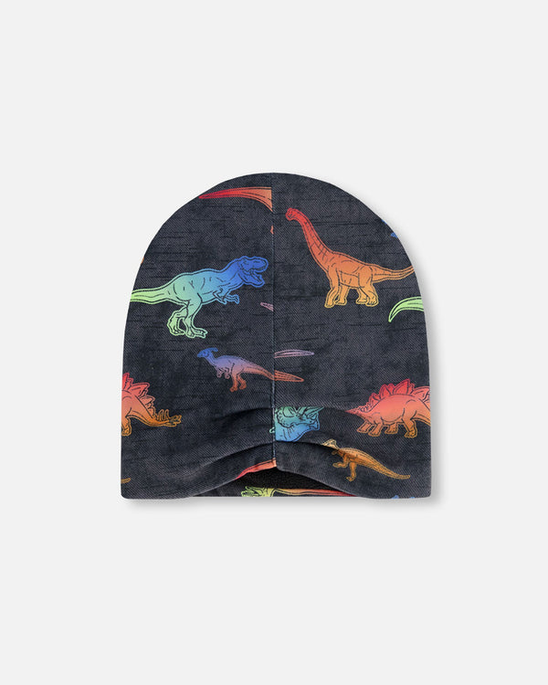 Jersey Hat Black Dino Multicolor Print