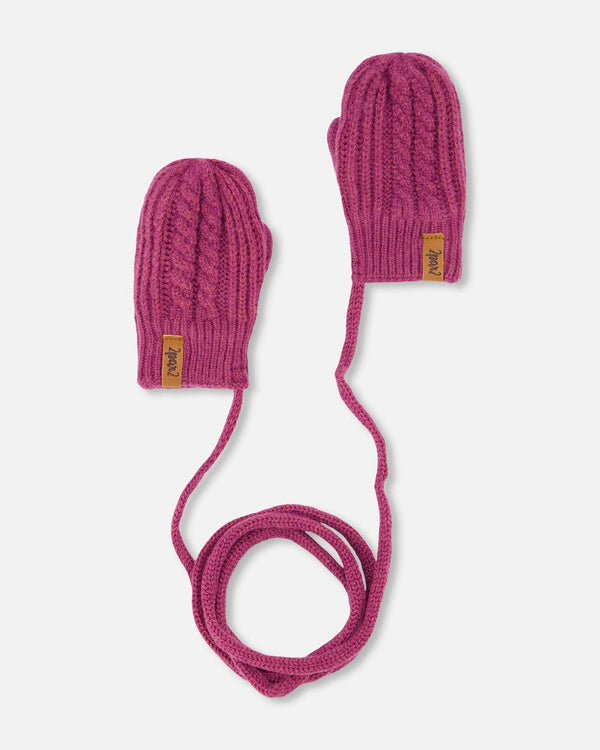 Baby Knitted Mittens With String Burgundy