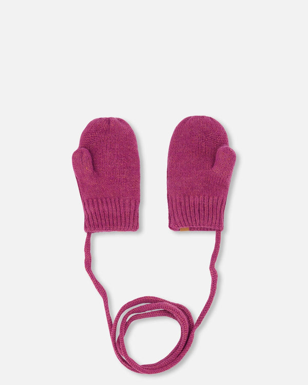Baby Knitted Mittens With String Burgundy