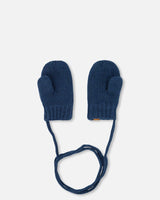 Baby Knitted Mittens With String Navy
