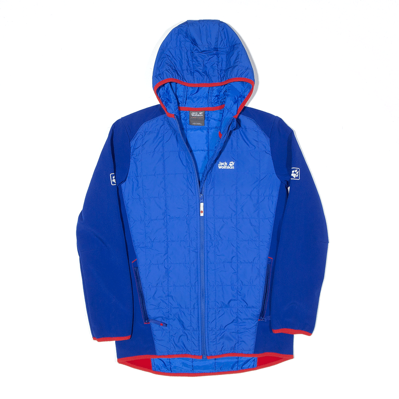 JACK WOLFSKIN Quilted Blue Hooded Rain Jacket Boys L