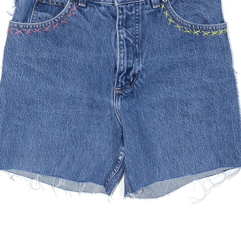 LAND'S END Embroidered Cut Off Shorts Blue Regular Denim Womens XS W24