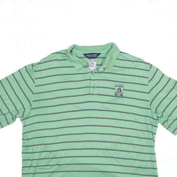 POLO RALPH LAUREN GOLF Polo Shirt Green Striped Short Sleeve Mens XL