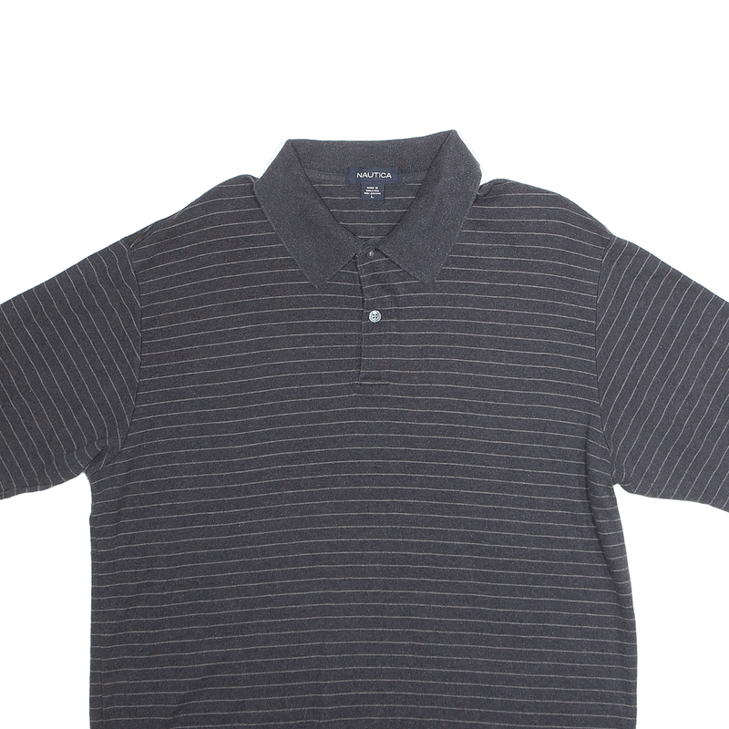 NAUTICA Grey Striped Short Sleeve Polo Shirt Mens L