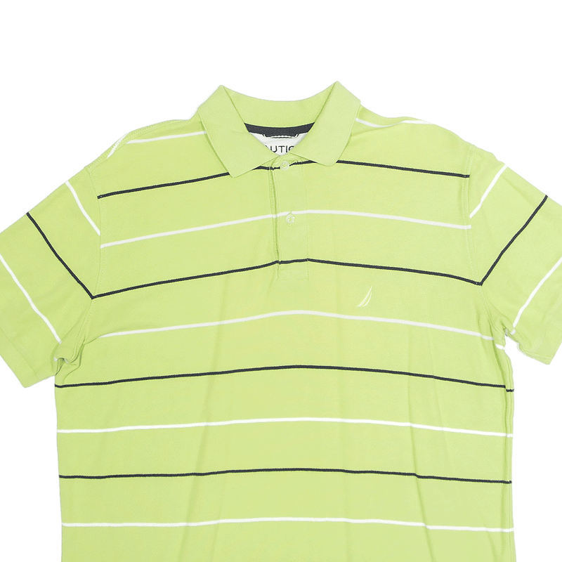 NAUTICA Embroidered Green Striped Short Sleeve Polo Shirt Mens M