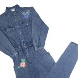 YVEST BOUTIQUE Custom Diamonte Denim Overalls Blue 90s Mom Floral Womens S W26 L30