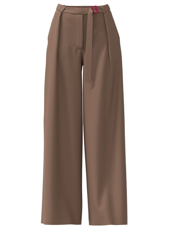 Pleated High-Waisted Wide Leg Trouser in Beige