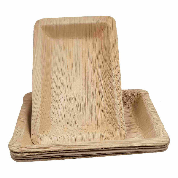 Dtocs Compostable Palm Leaf Plate - 5x8 Inch Rectangle | Bamboo Look Compostable Eco-friendly Disposable Snack, Cheese, Mini-meal Party Plate