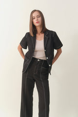 High-waist Linen Wide Pant - Black