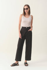 High-waist Linen Wide Pant - Black