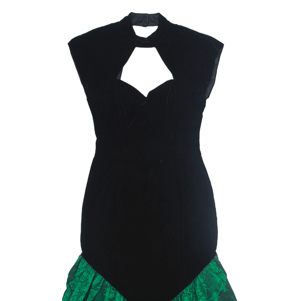 ROBERTA Cut Out Mermaid Dress Black 90s Velvet Short Sleeve Long Womens UK 8
