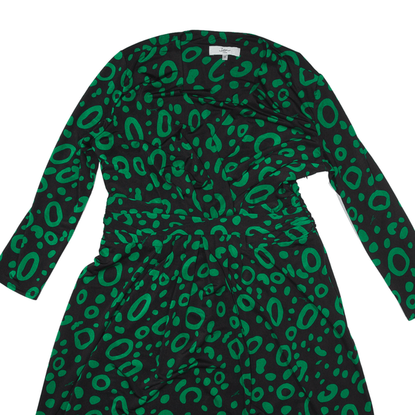 ISSA Wrap Dress Green Spotted Long Sleeve Knee Length Womens UK 10