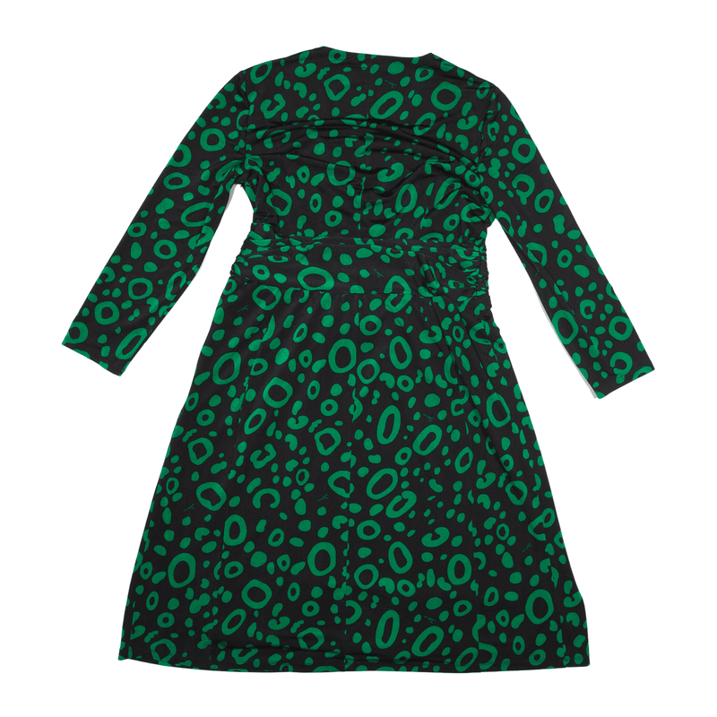 ISSA Wrap Dress Green Spotted Long Sleeve Knee Length Womens UK 10