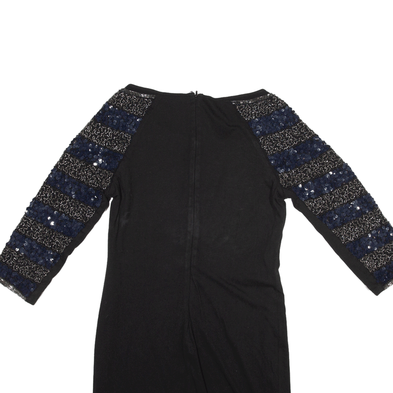 1971 Sequin Mini Dress Black Long Sleeve Short Womens UK 8