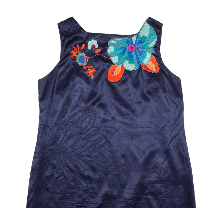 MONSOON Shift Dress Blue Floral Silk Satin Sleeveless Short Womens UK 10