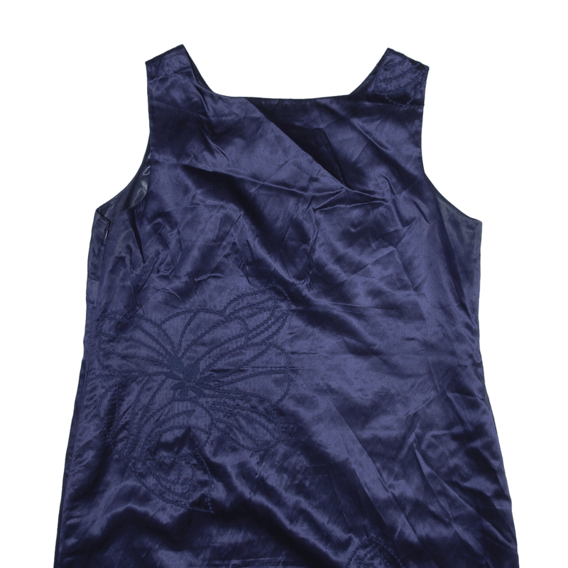 MONSOON Shift Dress Blue Floral Silk Satin Sleeveless Short Womens UK 10