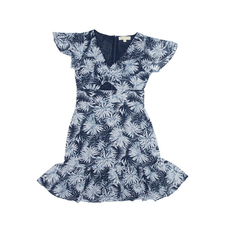 MICHAEL KORS Mini Dress Blue Floral Short Sleeve Short Womens UK 8