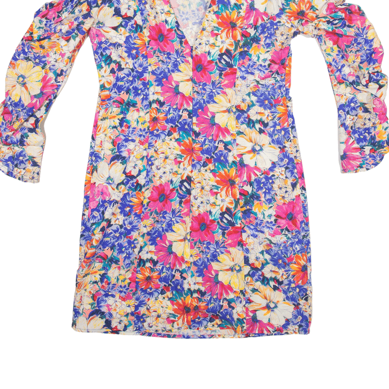 ZARA Mini Dress Blue Floral Long Sleeve Short Womens UK 12