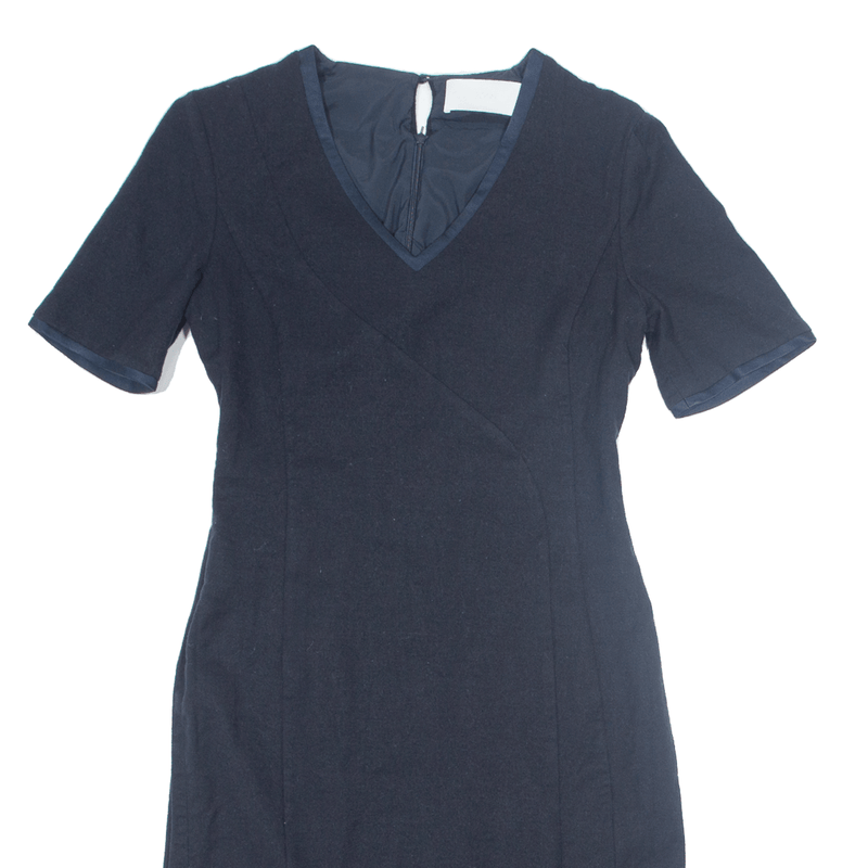 HUGO BOSS Dasenna Womens Pencil Dress Blue Wool Short Sleeve Knee Length UK 10