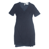 HUGO BOSS Dasenna Womens Pencil Dress Blue Wool Short Sleeve Knee Length UK 10