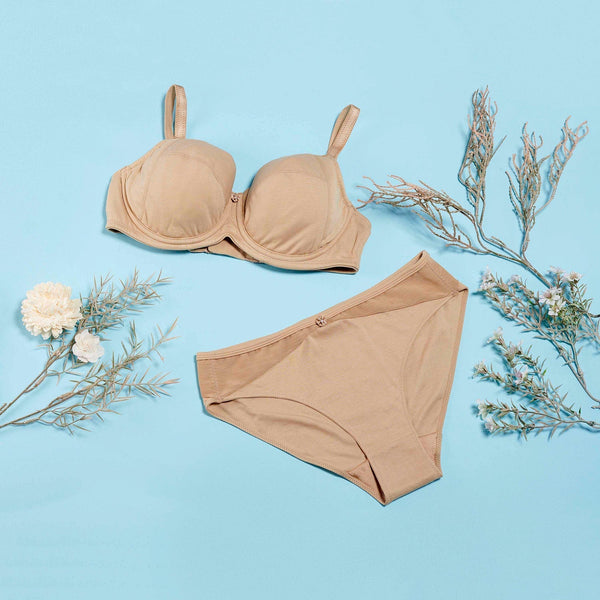 Shell-Underwired Silk & Organic Cotton Full Cup Bra with removable paddings