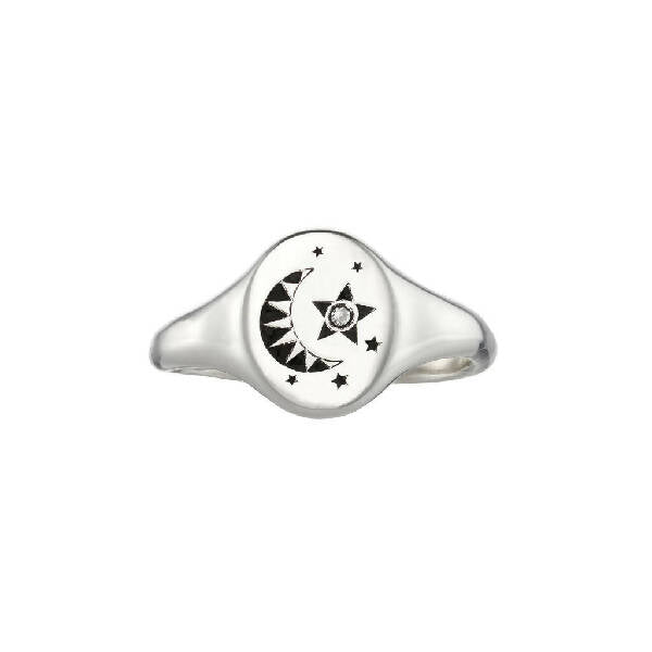 Sterling Silver Celestial Diamond Signet Ring