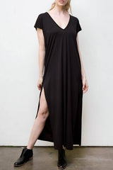 maxi v neck dress - black