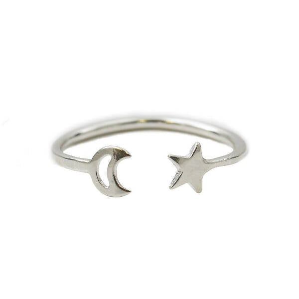 Sterling Silver Moon and Star Open Ring