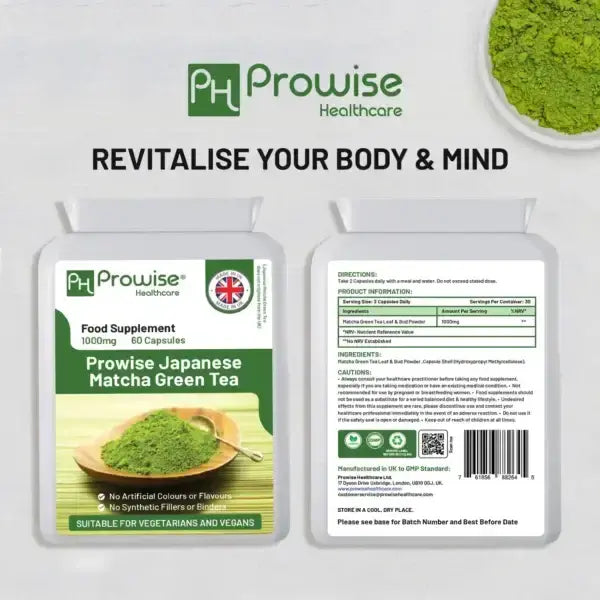 Japanese Matcha Green Tea – 1000mg 60 Capsules | Suitable For Vegetarians & Vegans | Made In UK